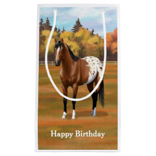 Sacola Para Presentes Pequena Cavalo de Marrom Bay Appaloosa em Pastura de outon