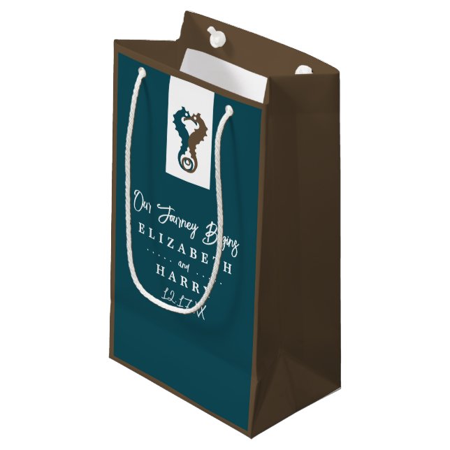 Sacola Para Presentes Pequena Cavalo-do-mar Romance, Casamento de praia (Frente inclinada)