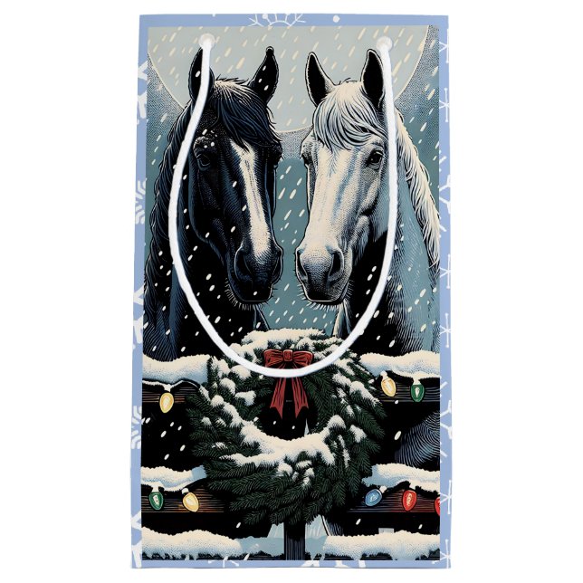 Sacola Para Presentes Pequena Cavalos Festivos | Feliz Natal (Frente)