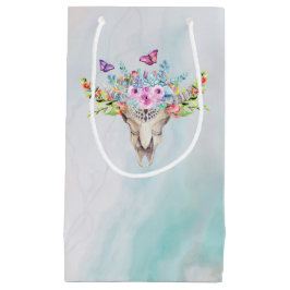 Sacola Para Presentes Pequena Caveira Animal Boho com Borboletas e Flores