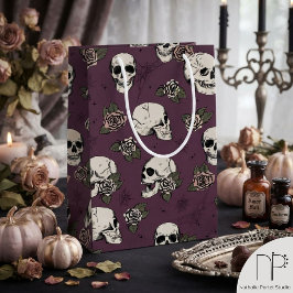 Sacola Para Presentes Pequena Caveira de Halloween Escura Elegante Roxo Marrom