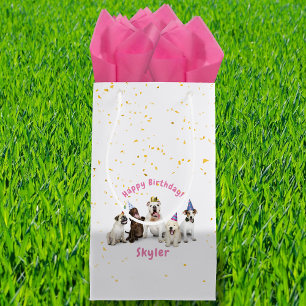 Sacola Para Presentes Pequena Celebração de Cães de Pet Birthday Rosa