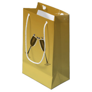 Sacola Para Presentes Pequena Celebração de Óculos de Champanhe em Dourado