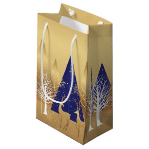 Sacola Para Presentes Pequena Cena de inverno Dourada de inverno no Natal modern