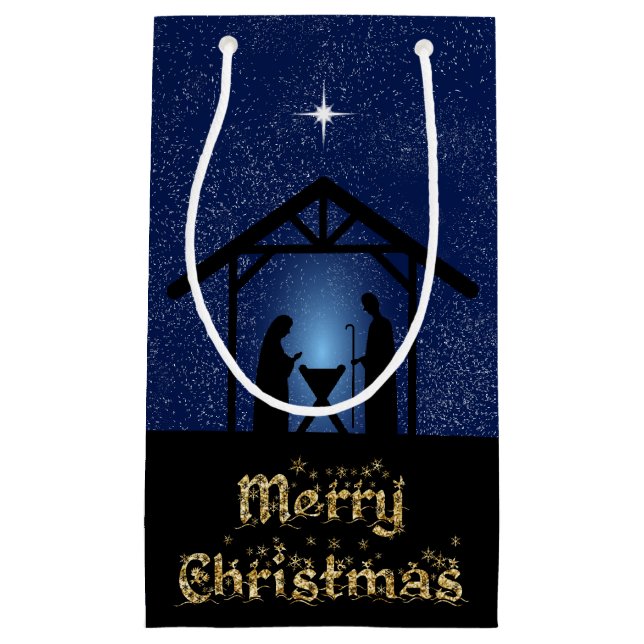 Sacola Para Presentes Pequena Cena de Natal Religiosa (Frente)
