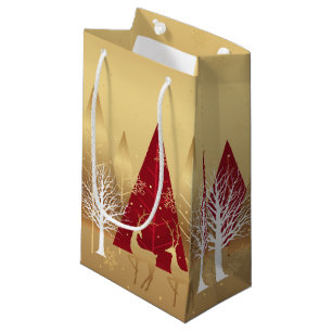 Sacola Para Presentes Pequena Cena Dourada de inverno de inverno no Natal modern