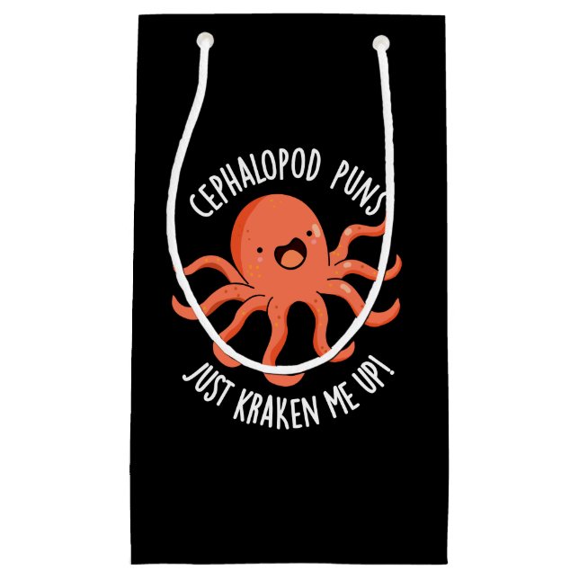 Sacola Para Presentes Pequena Cephalopod Puns Me Arrastou Pun Dark BG (Frente)