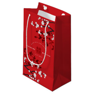 Sacola Para Presentes Pequena Cereja Blossoms e Felicidade Dupla Casamento Chinê