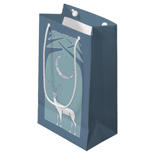 Sacola Para Presentes Pequena Cervos azuis e brancos na arte do céltico da (Frente inclinada)