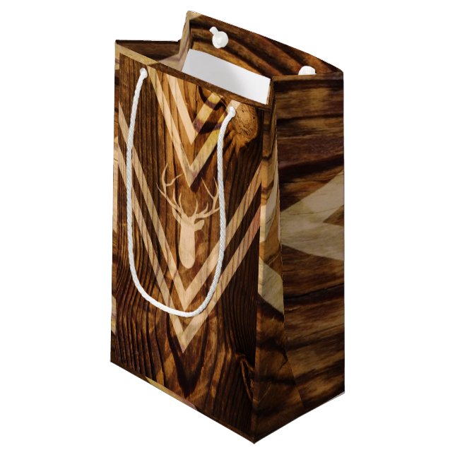 Sacola Para Presentes Pequena Cervos de Boho na madeira rústica (Frente inclinada)