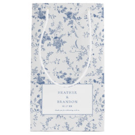 Sacola Para Presentes Pequena Chá de Bebê Floral Azul Clássico Vintage