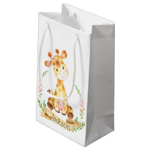 Sacola Para Presentes Pequena Chá de Bebê Personalizado da Girafa