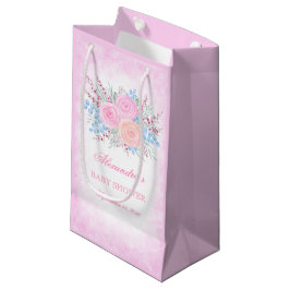 Sacola Para Presentes Pequena Chá de fraldas Buquê Cor-de-Água Rosa Rosca Rosa