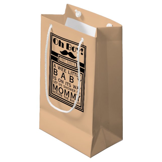 Sacola Para Presentes Pequena Chá de fraldas de bigode preto (Frente inclinada)