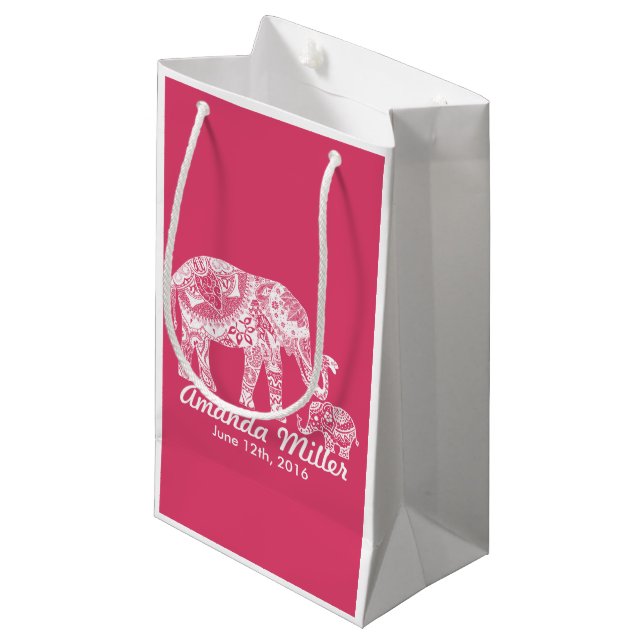 Sacola Para Presentes Pequena Chá de fraldas de Henna Elephant - Inspiração Indi (Frente inclinada)