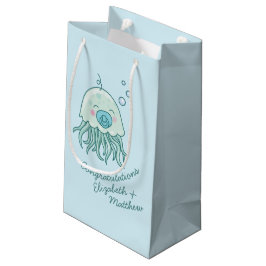 Sacola Para Presentes Pequena Chá de fraldas de medusa-branca Kawaii Blue Boy
