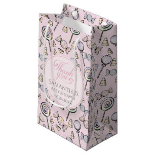 Sacola Para Presentes Pequena Chá de fraldas De Tema De Candy Rosa Obrigado Saco