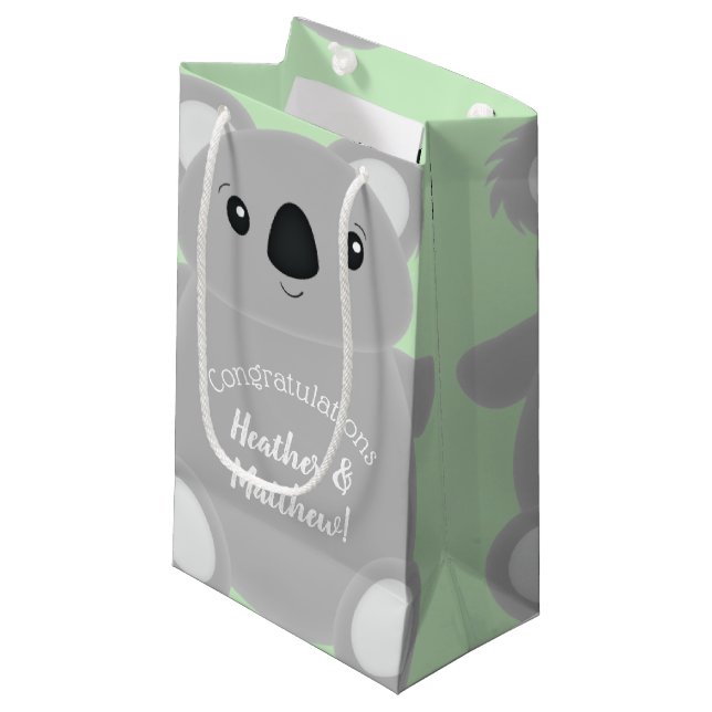 Sacola Para Presentes Pequena Chá de fraldas de Urso de Koala Verde (Frente inclinada)