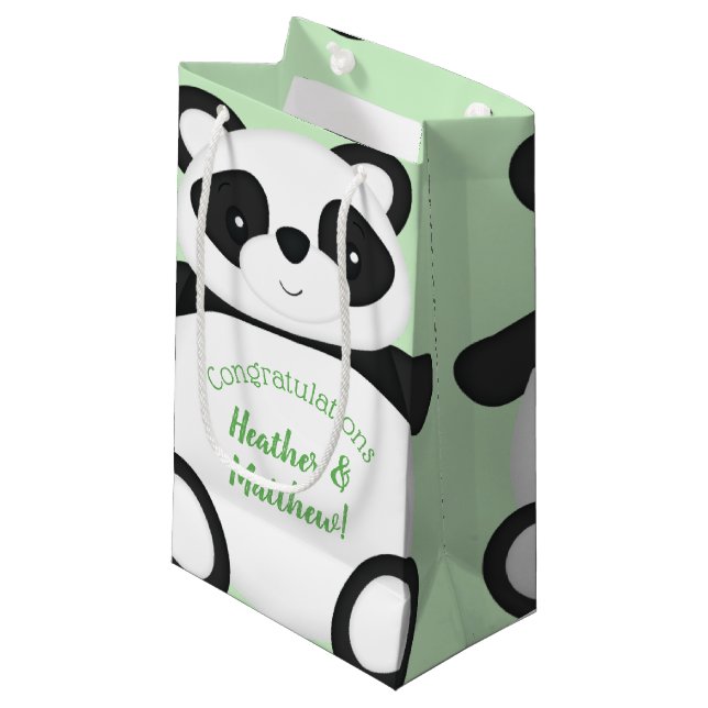 Sacola Para Presentes Pequena Chá de fraldas de Urso de Panda Verde (Frente inclinada)