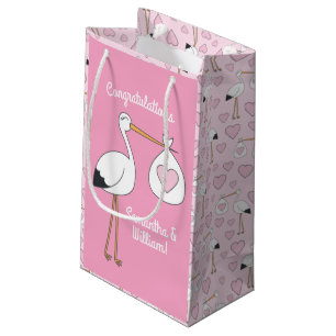 Sacola Para Presentes Pequena Chá de fraldas Pink Stork