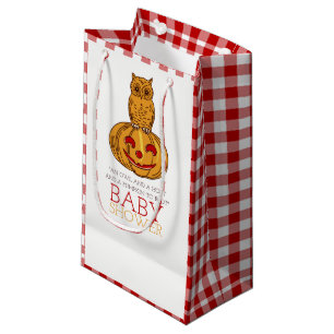 Sacola Para Presentes Pequena Chá de fraldas Pumpkin Owl & Gingham