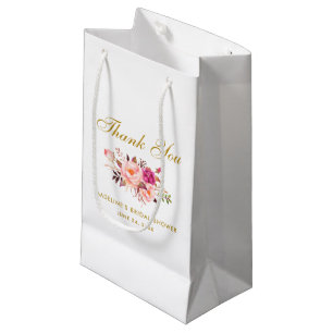 Sacola Para Presentes Pequena Chá de panela Dourado Cor Floral Cor-de-Rosa