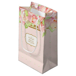 Sacola Para Presentes Pequena Chá de panela Gift Bag Watercolor Rose Bouquet