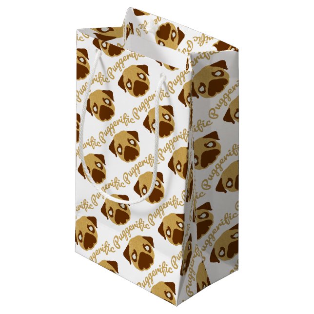 Sacola Para Presentes Pequena Chalaça do Pug de Puggerific (Frente inclinada)