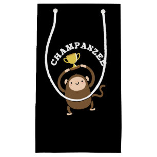 Sacola Para Presentes Pequena Champanzee Funny Champion Chimpanzee Pun Dark BG