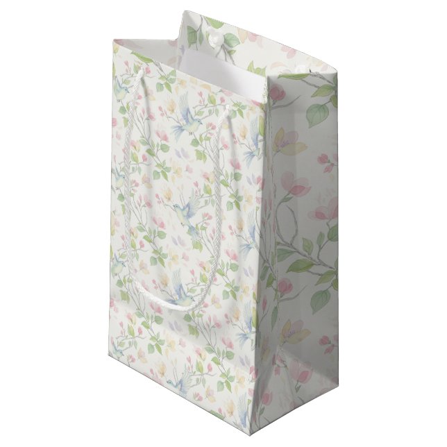 Sacola Para Presentes Pequena Charming Spring Bird and Floral  (Frente inclinada)