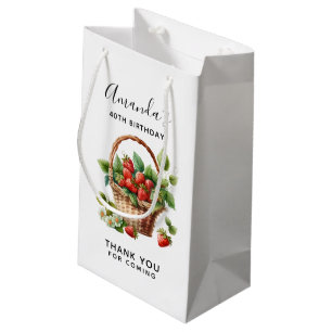 Sacola Para Presentes Pequena Cheio de morangos, obrigado