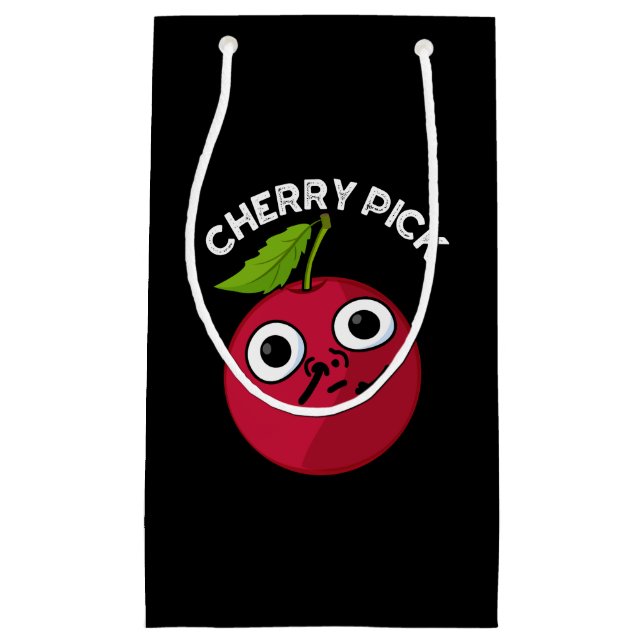 Sacola Para Presentes Pequena Cherry Pick Funny Fruta Pun Dark BG (Frente)