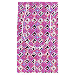 Sacola Para Presentes Pequena Chic Rosa Alfabeto Geométrico Inicial N