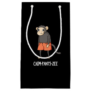 Sacola Para Presentes Pequena Chim-Pants-Zee Funny Chimpanzee Monkey Pun Dark BG