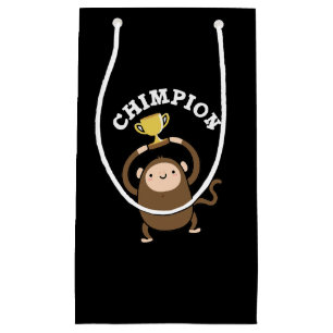 Sacola Para Presentes Pequena Chimpion Funny Champion Chimpanzee Pun Dark BG