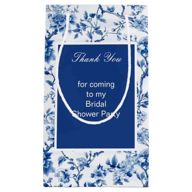 Sacola Para Presentes Pequena Chinoiserie Blue Birds and Flowers Chá de panela (Frente)