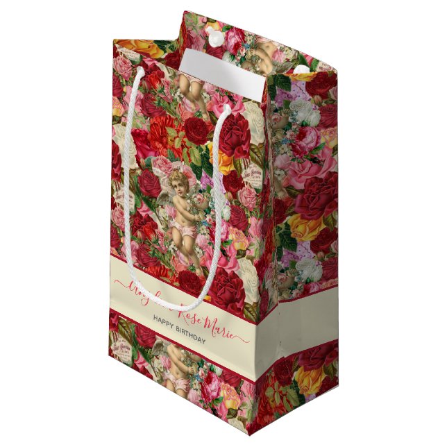 Sacola Para Presentes Pequena Chintzy Victorian Scrapbook Cherubs bonito (Frente inclinada)