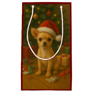 Sacola Para Presentes Pequena Christmas Chihuahua Gift Bag