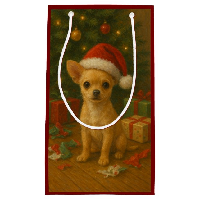 Sacola Para Presentes Pequena Christmas Chihuahua Gift Bag (Frente)