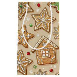 SACOLA PARA PRESENTES PEQUENA CHRISTMAS GINGERBREAD COOKIE HOUSES AND STARS