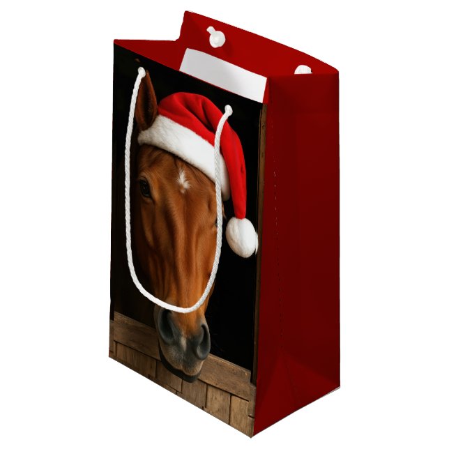 Sacola Para Presentes Pequena Christmas Horse In Stable Window (Frente inclinada)