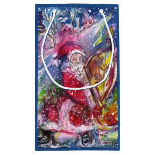 SACOLA PARA PRESENTES PEQUENA CHRISTMAS NOITE /SANTA CLAUS JOGANDO HARP