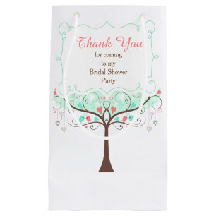 Sacola Para Presentes Pequena Chuva de Noiva Floral Coral e Hortelã Agradeciment