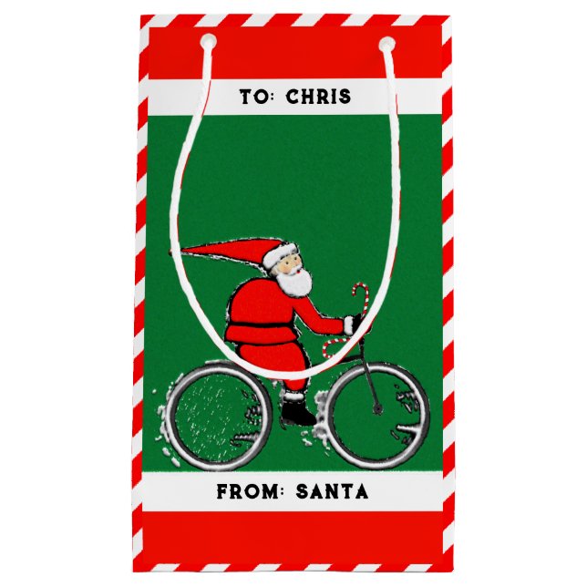 Sacola Para Presentes Pequena Ciclista Personalizada Natal (Frente)