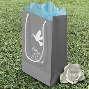 Sacola Para Presentes Pequena Cinza azul-pomba branca favorece bolsas personaliz