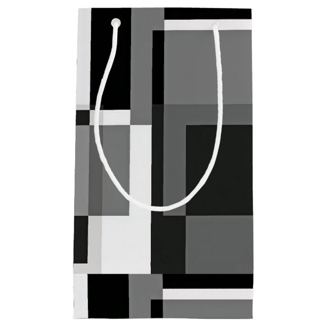 Sacola Para Presentes Pequena Cinza Branca Negra Moderna Abstrato Geométrica Men (Frente)