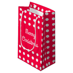 Sacola Para Presentes Pequena Clássico Texto Feliz de Natal Bolinhas Brancas Ver
