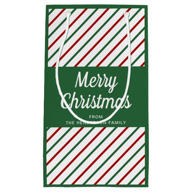 Sacola Para Presentes Pequena Clássico Verde Tirado Feliz Natal (Frente)