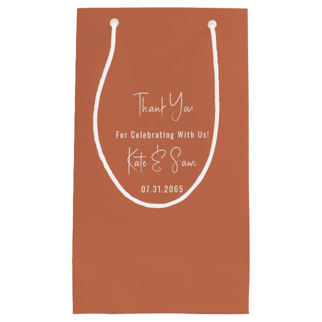 Sacola Para Presentes Pequena Classy Simple Terracotta Wedding (Frente)