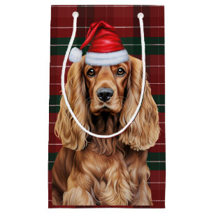 Sacola Para Presentes Pequena Cocker Spaniel Xadrez de Natal Cachorro